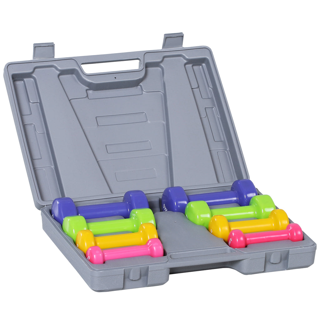 Multicolor PU Dumbbell Set with Carry Case – 8 Piece