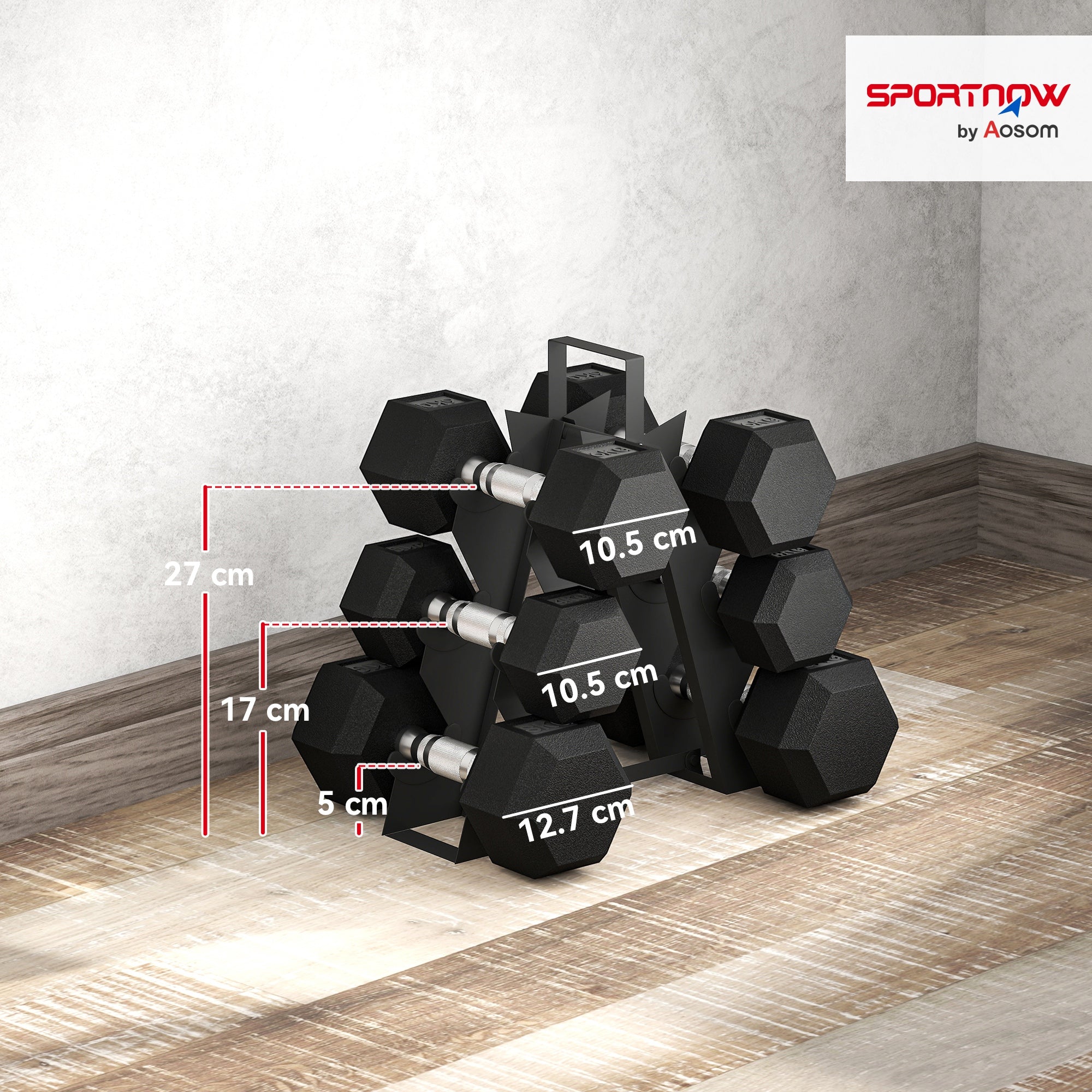 FitNexa Rubber Hex Dumbbell Set with Storage Rack