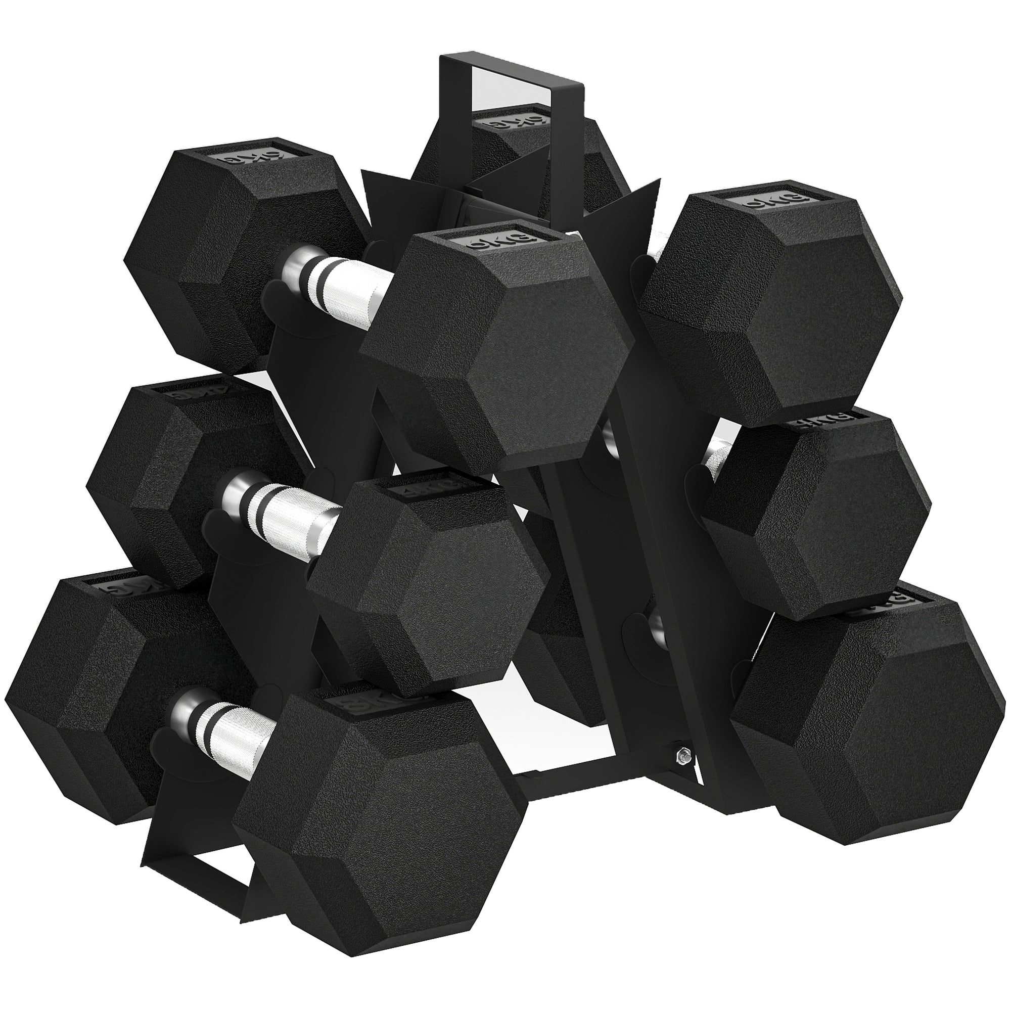 FitNexa Rubber Hex Dumbbell Set with Storage Rack