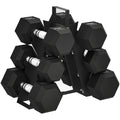 FitNexa Rubber Hex Dumbbell Set with Storage Rack