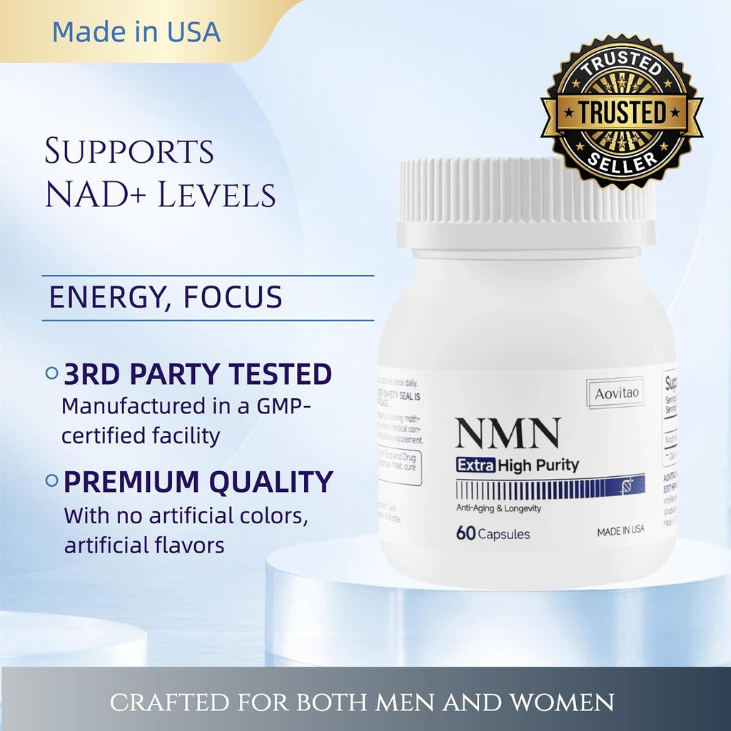 NMN Supplement 500mg Ultra Pure Supports NAD Production-Cellular Health Healthy Aging