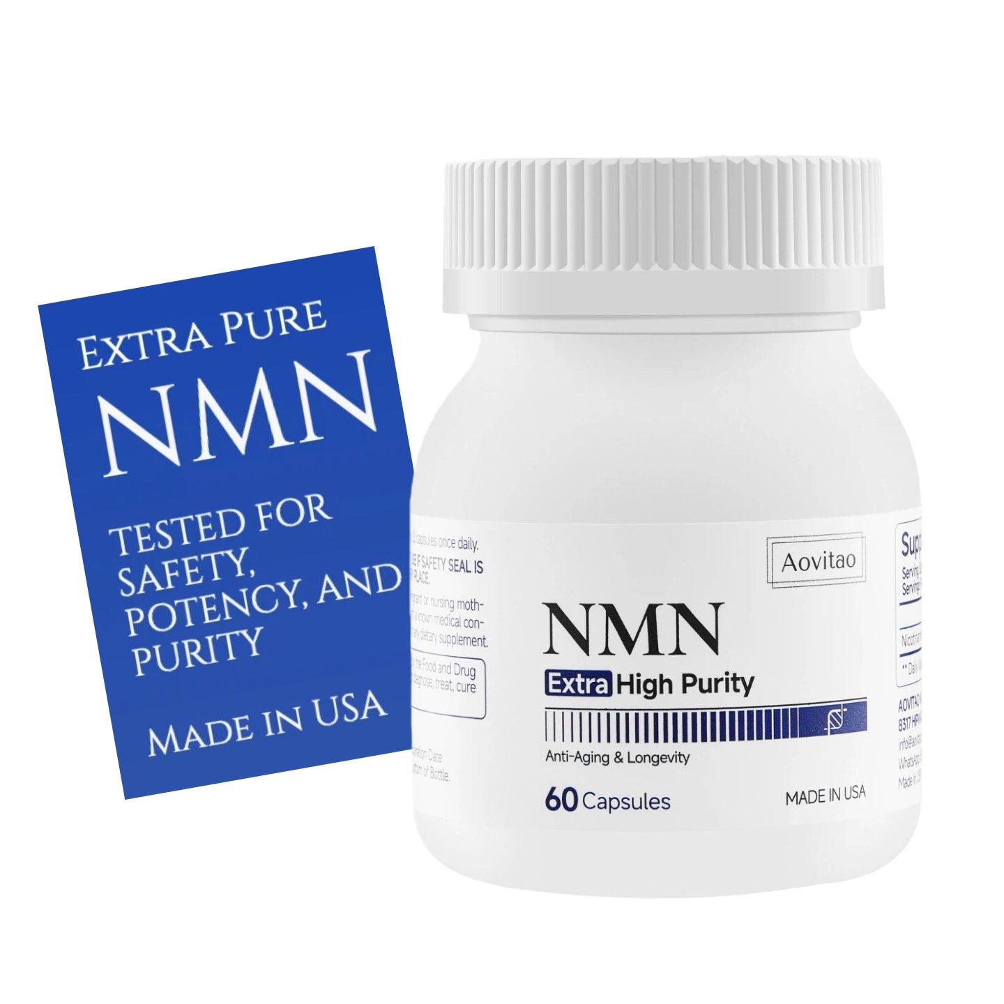 NMN Supplement 500mg Ultra Pure Supports NAD Production-Cellular Health Healthy Aging