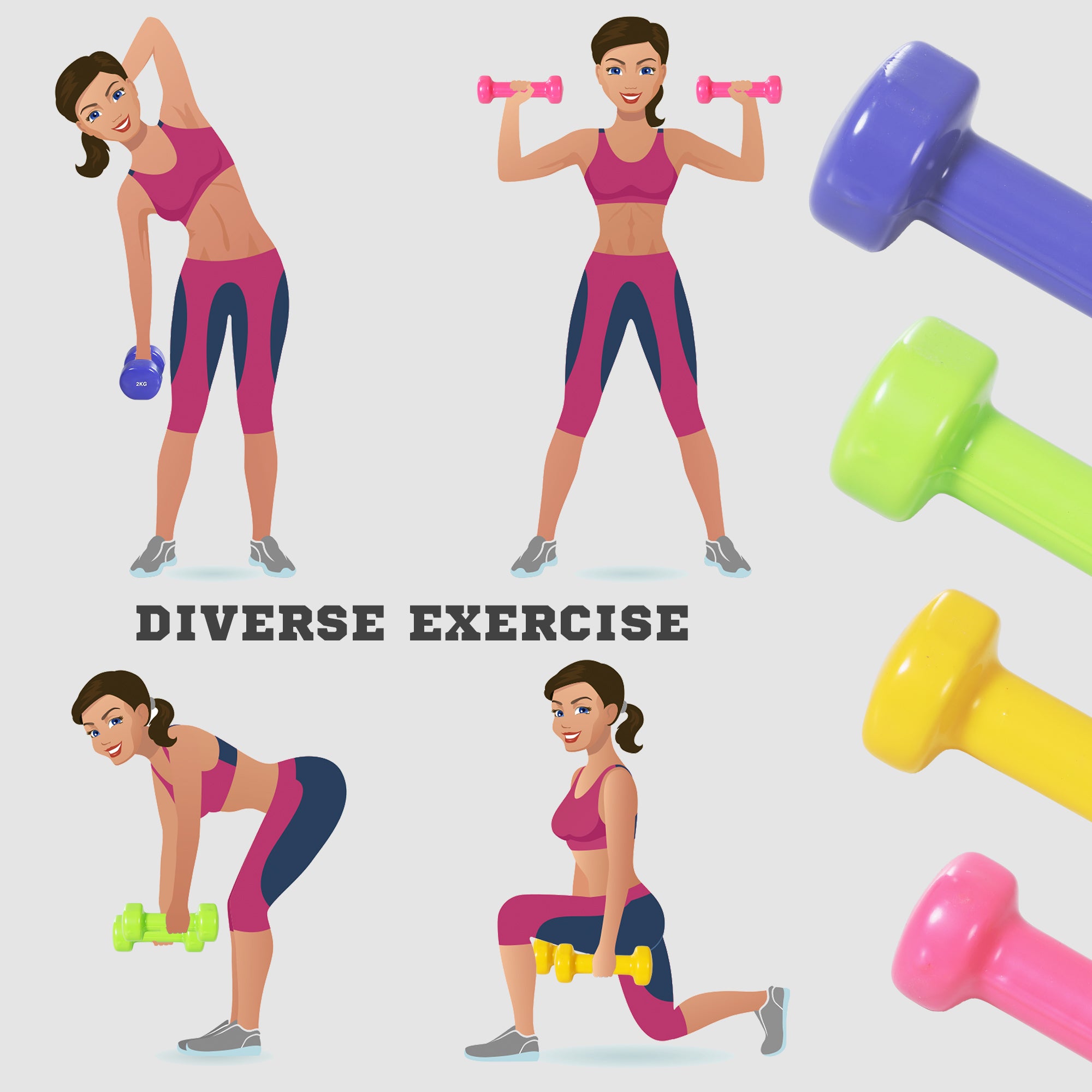 Multicolor PU Dumbbell Set with Carry Case – 8 Piece
