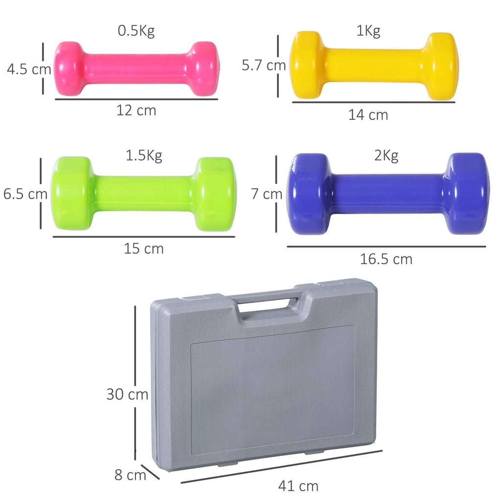 Multicolor PU Dumbbell Set with Carry Case – 8 Piece
