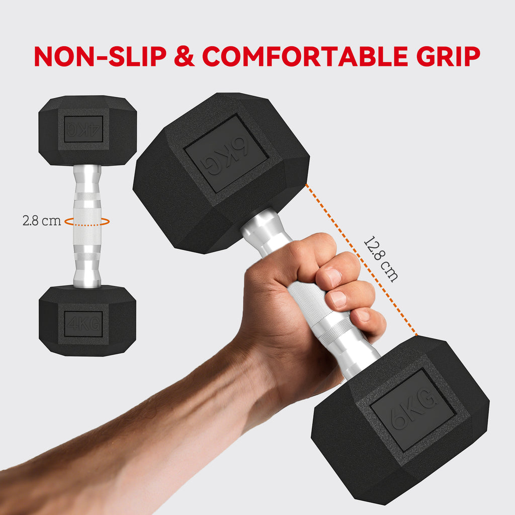 FitNexa Rubber Hex Dumbbell Set with Storage Rack