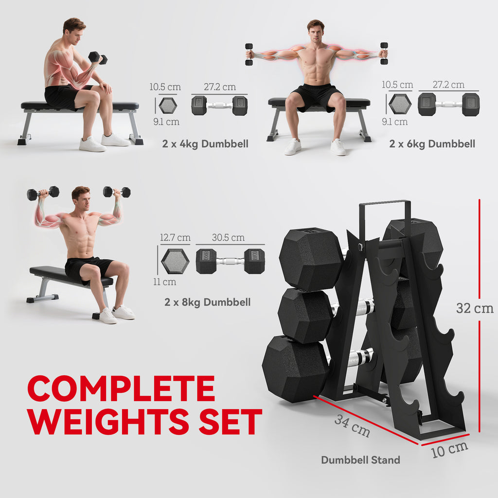 FitNexa Rubber Hex Dumbbell Set with Storage Rack