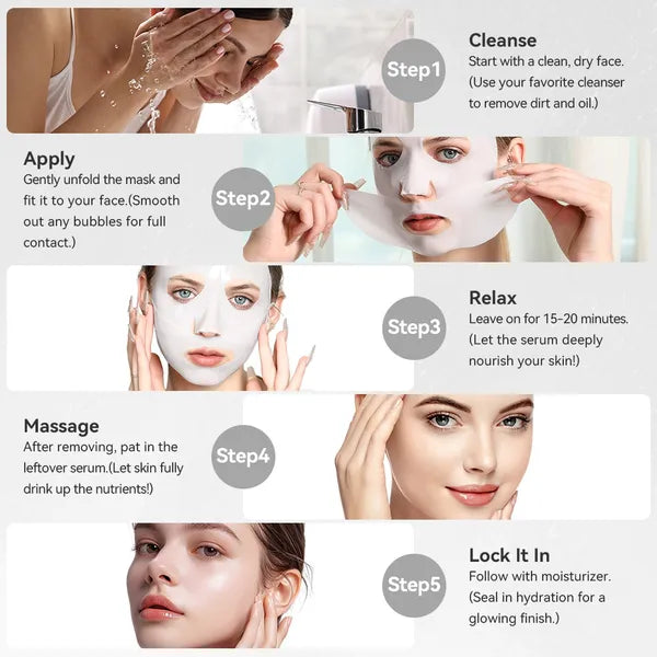 5 SHEETS/BOX Collagen Deep Face Masks For Hydrating Firmness & Elasticity Support